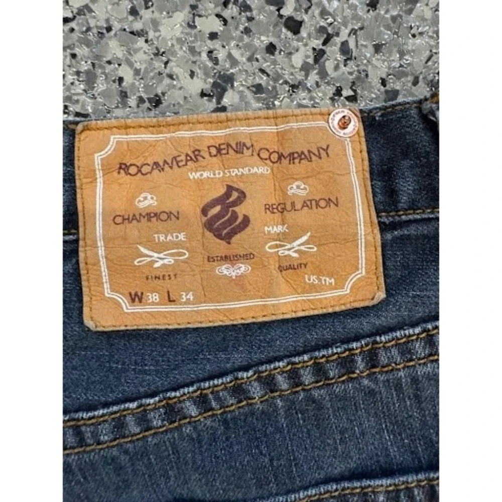 Rocawear Denim Company Mens Jeans 38x34 Dark Wash Regular Fit Straight Blue